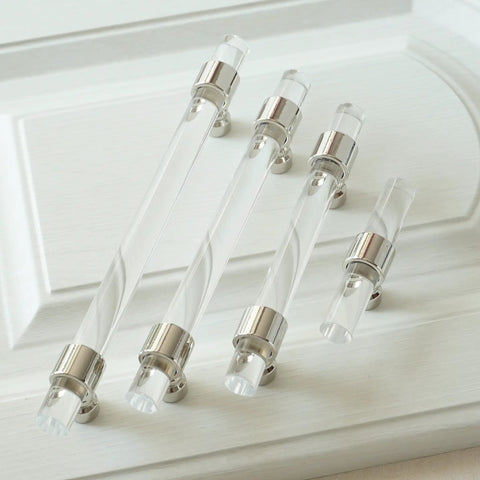 3.25 Inch Acrylic Clear Silver Drawer Pulls For Dresser Cabinets Lucite Knob Hardware With 83mm Center To Center Spacing