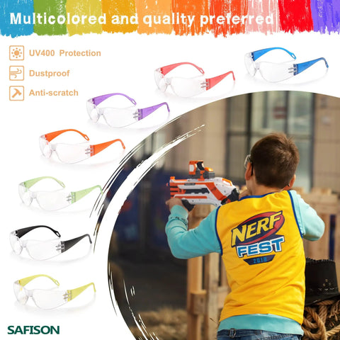 28 Pack Kids Safety Glasses Set With Seven Color Frames For Nerf Parties Science Projects And School Use ANSI Z87.1 Plus Protection