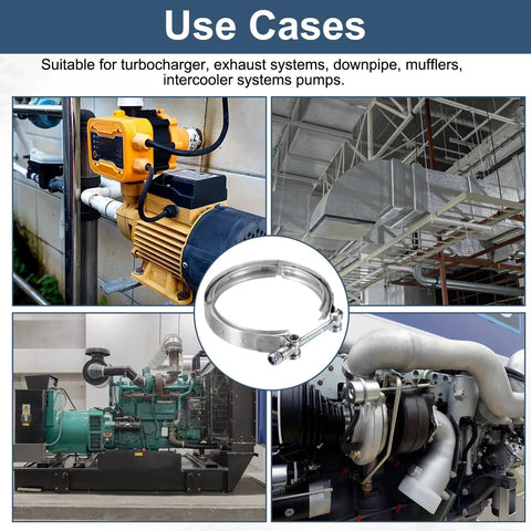 4.5 Inch V Band Clamp 304 Stainless Steel V Band Bolt Clamp shown with turbocharger and exhaust system use cases