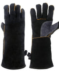 Extreme Heat Resistant Leather Work Gloves With Kevlar Stitching for Fireplace Stove Oven Grill Welding BBQ Mig Grill Boss Pot Holder And Animal Handling Durable Puncture And Cut Resistant Mitts, front view