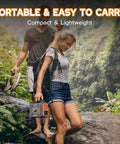Hikers carrying Power Station 300W Solar Generator 280Wh Portable Outdoor Power Bank with 110V AC Outlets in forest