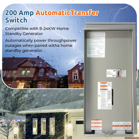 200 Amp Automatic Transfer Switch With Power Management For Whole Home Backup Power, Seamless Outage Switchover, Service Entrance Rated, NEMA 3R Aluminum Enclosure, Heavy Duty Home Load Handling, Easy To Install on house exterior