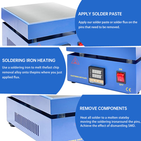 Close-up of Powerful 850W Soldering Hot Plate With 110V LED Microcomputer Controller showing controls and heating surface