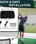 Heavy Duty Golf Practice Net 10x15 Ft For Garage And Backyard Driving Range installation and components shown