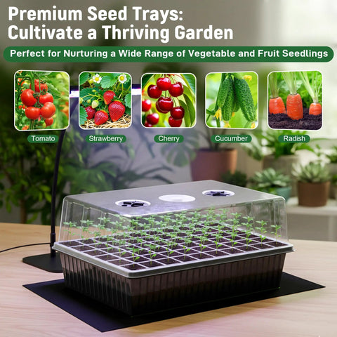 No Fuss Self Watering Seed Starter Kit With Grow Light And Heat Mat Seedling Tray With Humidity Dome For Indoor Germination