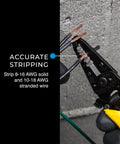 Wire Stripper Tool For 8-16 Solid And 10-18 Stranded Wire With Precision Stripping Holes, Ergonomic Curved Handles in use