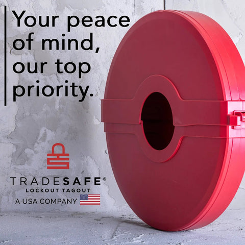 Heavy Duty Gate Valve Lockout Red Lockout Tagout Device For 18 To 24 Inch Valve Handles Up To 5 Inch Stems OSHA Compliant