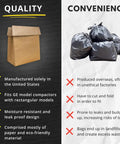 Comparison image showing quality of USA-made paper compactor bags vs convenience of generic trash bags.