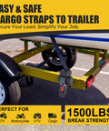 Beefy Retractable Transom Tie Down Straps 1 Inch By 10 Feet Bolt On Ratchet Straps on trailer with boat