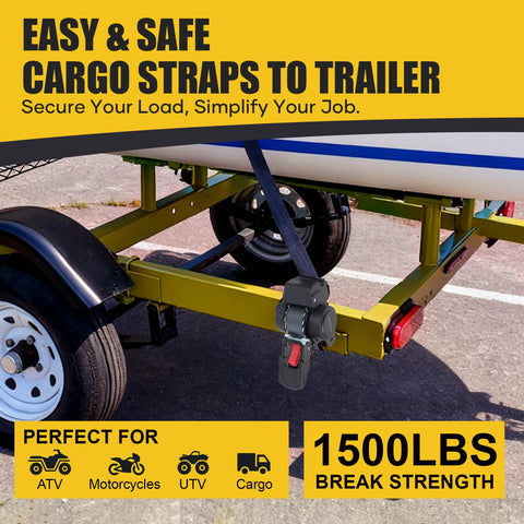 Beefy Retractable Transom Tie Down Straps 1 Inch By 10 Feet Bolt On Ratchet Straps on trailer with boat