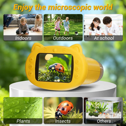 Awesome Handheld 50X To 1000X Pocket Microscope With Eight Adjustable Led Lights For Photo And Video Science Kit Toys For Kids Ages Three To Twelve Orange yellow kid handheld microscope for indoor, outdoor and school use