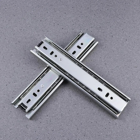 Rock Solid Steel Ball Bearing Drawer Slide Silent Telescopic Rail With Slick Glide Action Heavy Duty Cabinet Runner Pair, shown from above.