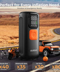 Portable Tire Inflator Air Compressor With Digital Pressure Gauge Auto Shutoff 160 Psi in desert with bike and SUV