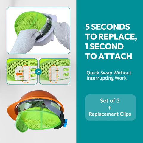 Clip On Cooling Mesh Hard Hat Sweatband Integrated All Day Comfort Top Pad Set Washable Liner with visible installation guides