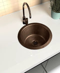 Hand Hammered Pure Copper Bar And Kitchen Sink, 12 Inch Essex Dual Mount Drop-In Or Undermount on white countertop