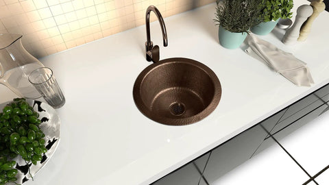 Hand Hammered Pure Copper Bar And Kitchen Sink, 12 Inch Essex Dual Mount Drop-In Or Undermount on white countertop