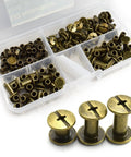 Hella Tough 75 Piece Nickel Plated Steel Chicago Screw Assortment Kit Including M5x6 M5x10 M5x12 Slotted Phillips Binding Rivets in storage box.