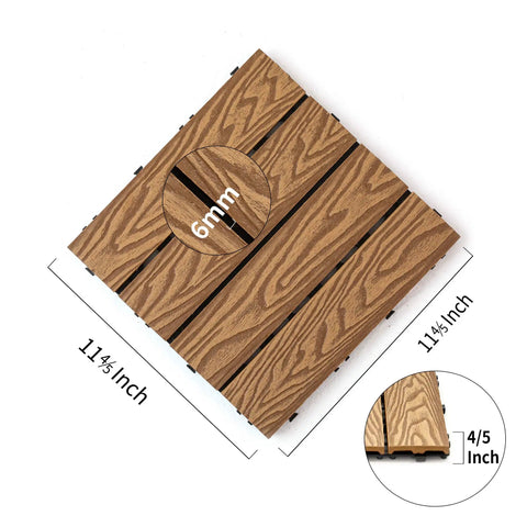 Interlocking Wood Plastic Composite Deck Tiles 12x12 Inches For Indoor Outdoor Use Water Resistant 22 Sq Ft Khaki 3D Finish