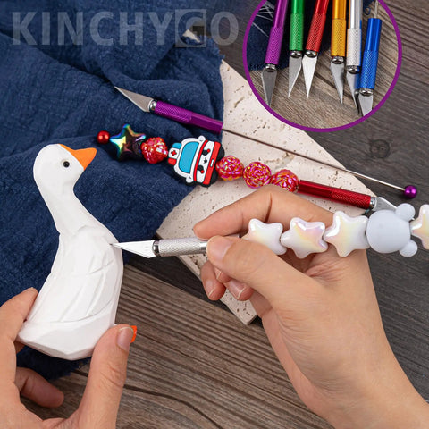 Person using 12 Pack Beadable Letter Openers Set, Metal Beaded Envelope Openers With Plastic Protective Covers, 6 Color Assortment
