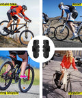 Collage featuring two pairs bicycle brake pads replacement for HS11 HS22 HS24 HS33 with mountain, road, touring, and regular bikes