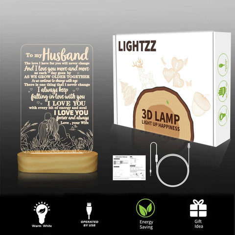 Romantic 3D Illusion Night Light Lamp For Husband Or Boyfriend From Wife Valentines Day Gift For Him I Love You Heart Design LED Decor For Anniversary Birthday Or Special Occasion box and product display