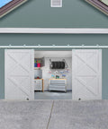 Exterior Sliding Barn Door Hardware Kit for Double Doors, 14ft Heavy Duty Track System, Wall Mount, installed on garage