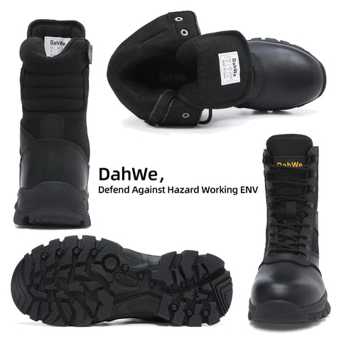 8 Inch Steel Toe Work Boots With Side Zipper For Industrial Construction And Roofing Lightweight Comfortable Indestructible Tough As Nails Puncture Proof Safety Boots With All Terrain Non Slip Outsole For Warehouse Logger Size Nine Point Five Black