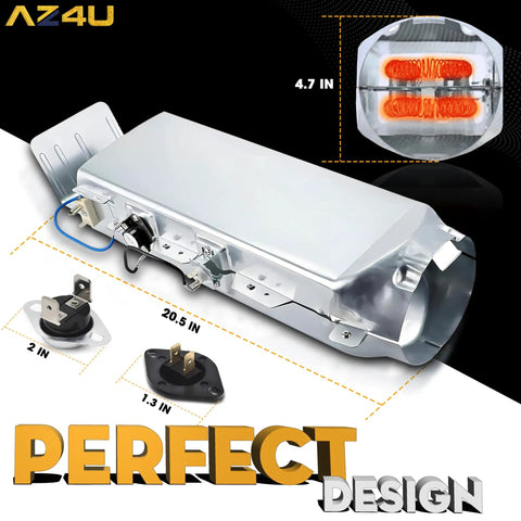 Dryer Heating Element Assembly Replacement Kit For Samsung Dryers with housing and fuse, nickel chromium core, assorted sizes.