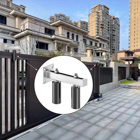 Beefy 6 Inch Sliding Gate Guide Roller with UHMW Nylon Rollers and Steel Bracket on driveway gate