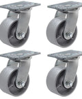 Hella Tough Heavy Duty Steel Casters Rock Solid Rolling Cart Wheels For Tool Boxes And Shop Benches Set Of Four with 4-inch diameter wheels.