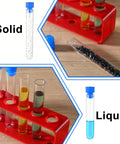 All In One Test Tube Rack Set With 12 Clear Test Tubes And Two Red Racks In Blue And Red Integrated Pack for science experiments.