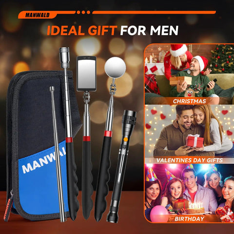 Telescoping Magnetic Pickup Tool Set With Portable Bag, Extendable Flashlight And 360 Degree Inspection Mirror, Blue, gift theme.