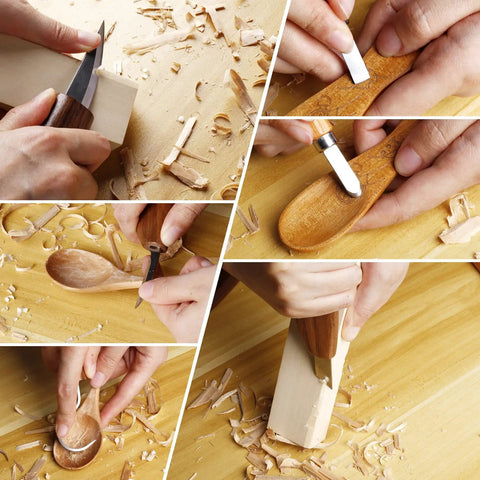 All In One 26 In 1 Wood Carving Kit With Detail Carving Knife Whittling Knife Wood Chisels Gloves Sharpener For Spoon Bowl And Kuksa Cup Projects in use