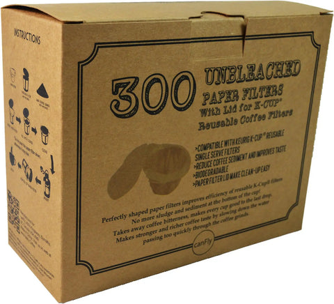 Box of 300 Unbleached Paper Filter With Lid For Keurig K Cup Single Serve Brewers Fits Ekobrew EZ Cup And Other Reusable Coffee Filters