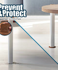 No More Drifting Or Bouncing Heavy Duty Furniture Leveler Pads Fix Wobbly Tables And Chairs Featuring Grippy Rubber showing white leg and brown pad.