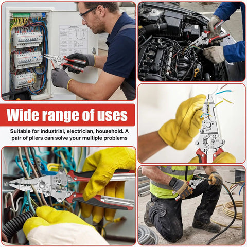 16 In 1 Folding Wire Stripper And Electrician Multi Tool Heavy Duty Pliers With Voltage Tester 12 To 250V For Quick Stripping And Cutting Crimping And Twisting On The Job Pocket Sized Everyday Carry Pro Grade used on electrical and automotive wiring