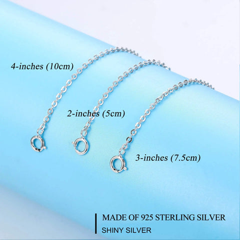 Sterling Silver Necklace Extender Set 2 3 4 Inch Must Have Durable 925 Silver Extenders for Necklaces on blue background.