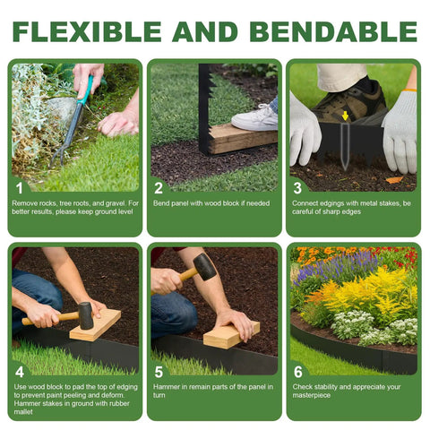 Installation steps for Metal Landscape Edging Border Kit With Six Panels 42 Inch Long And 4.5 Inch High Galvanized Steel Lawn Edging