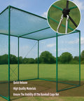 Outdoor batting cage with inset of net hanger showing 25 Pcs Batting Cage Net Hangers With Steel Carabiners And Lanyards.