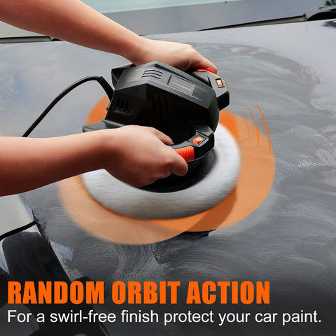10 Inch Buffer Polisher Kit With 4 Buffing Bonnets And 6 Speed Settings 1500 To 3600 RPM polishing a car surface