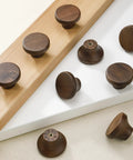 Modern Warm Walnut Wood Cabinet Knobs And Single Hole Drawer Pulls For Dressers Bedroom Furniture Upgrade Fresh Vibe Solid Natural Finish Essential Hardware in various angles