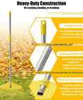 Unbreakable Nylon Leaf Rake With 16.5 Inch Wide Head And 45 Inch Long Handle Lightweight Yard Tool against autumn leaves background