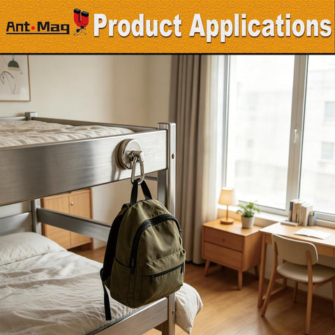 Heavy Duty Magnetic Carabiner Hooks With Neodymium Magnet, 80 Lbs Hold, Swivel Snap Hook hanging a backpack on a bunk bed frame