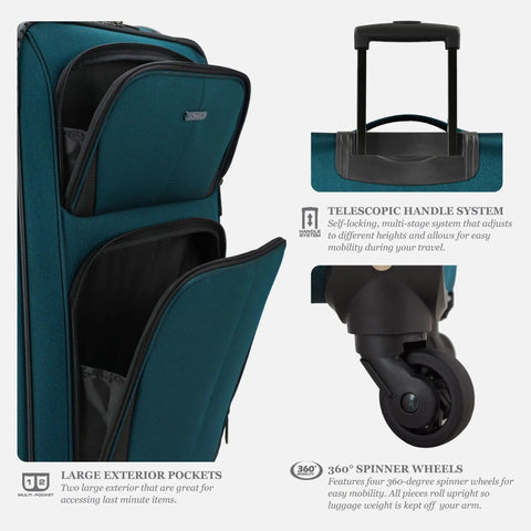 Aviron Bay Expandable Softside Carry On Luggage with Spinner Wheels for 1 to 3 Day Trips Black 23 Inch Durable 600D Polyester