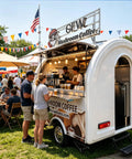 Boot Up Your Culinary Hustle With This Dope Mobile Catering Trailer Featuring Smooth AC Cooling And A Crisp White Mailbox Layout Perfect For Cafe Setups Or Street Food Ventures Straight From The Factory Floor With No Rip Off Pricing - A mobile coffee trailer serving customers with a minimalist design.