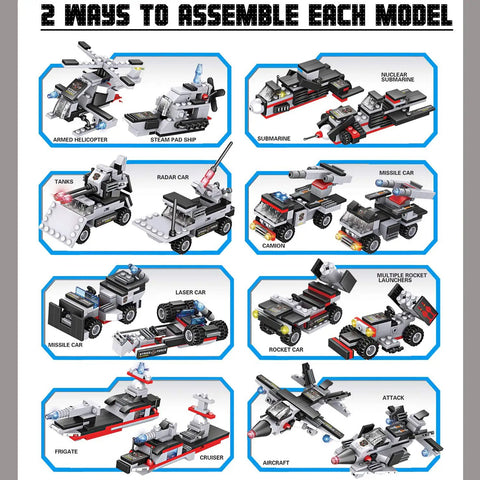 Massive 825 Piece Navy Battle Fleet Building Set 8 In 1 Aircraft Carrier Jets Helicopter Tanks And More With Storage Case Compatible With Major Brick Brands models.