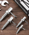 Top Shelf Rock Solid Retractable Indexing Plunger Pin Set M8x1.25 Stainless Steel Spring Loaded pins on wooden table.