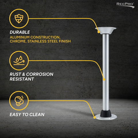 Heavy Duty RV Removable Table Leg Kit 28.5 Inch Aluminum Support Post Chrome Finish durable construction details