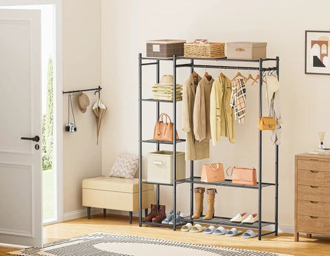 Storage Game Changer, Heavy Duty Portable Wardrobe Closet, Spacious Clothes Rack Organizer With Four Tier Shelves, Breeze To Set Up, And Dedicated Shoe Rack For Bedrooms Or Apartments