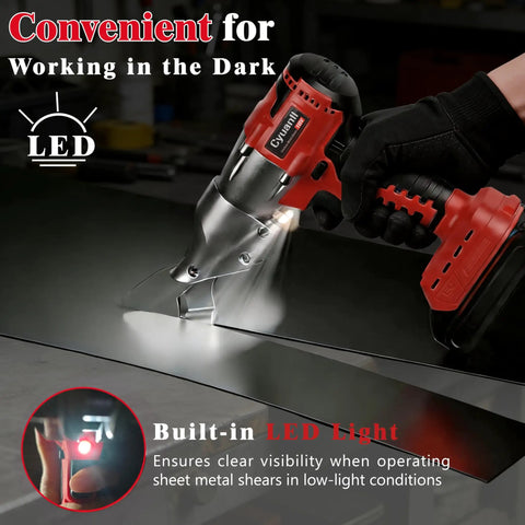 Cordless Sheet Metal Cutter For 18V Battery, 14 Gauge Metal Shears, 360 Degree Pivoting Head, 400Nm Torque, LED light in use
